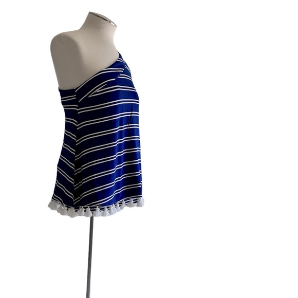 Trina Turk blue white stripe one shoulder flowy summer top S fits some M - Picture 5 of 14
